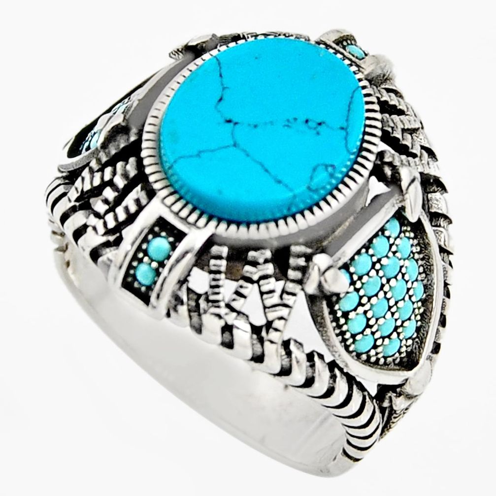 6.41cts fine blue turquoise 925 sterling silver mens ring jewelry size 11 c6049