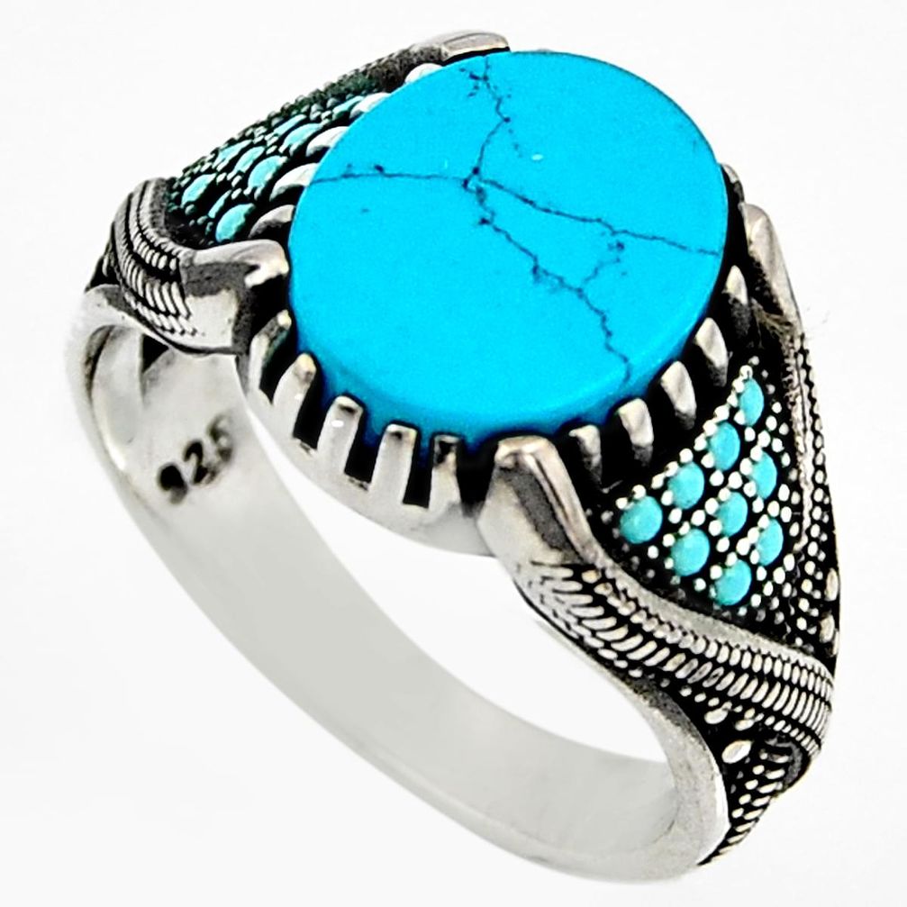 5.51cts fine blue turquoise 925 sterling silver mens ring jewelry size 9.5 c6052