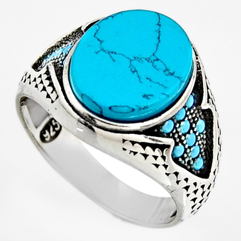 5.75cts fine blue turquoise 925 sterling silver mens ring jewelry size 8 c6055