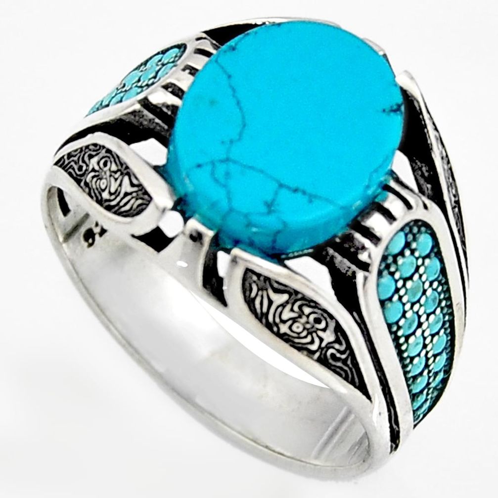 5.46cts fine blue turquoise 925 sterling silver mens ring size 10.5 c6056