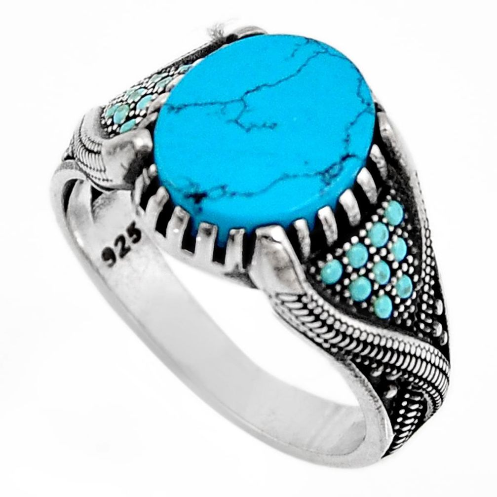 5.51cts fine blue turquoise 925 sterling silver mens ring size 10.5 c6079