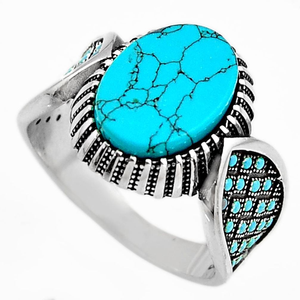 6.96cts fine blue turquoise 925 sterling silver mens ring jewelry size 10 c6080