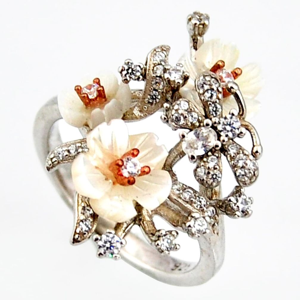 925 sterling silver 2.63cts natural white topaz enamel flower ring size 7 c6140