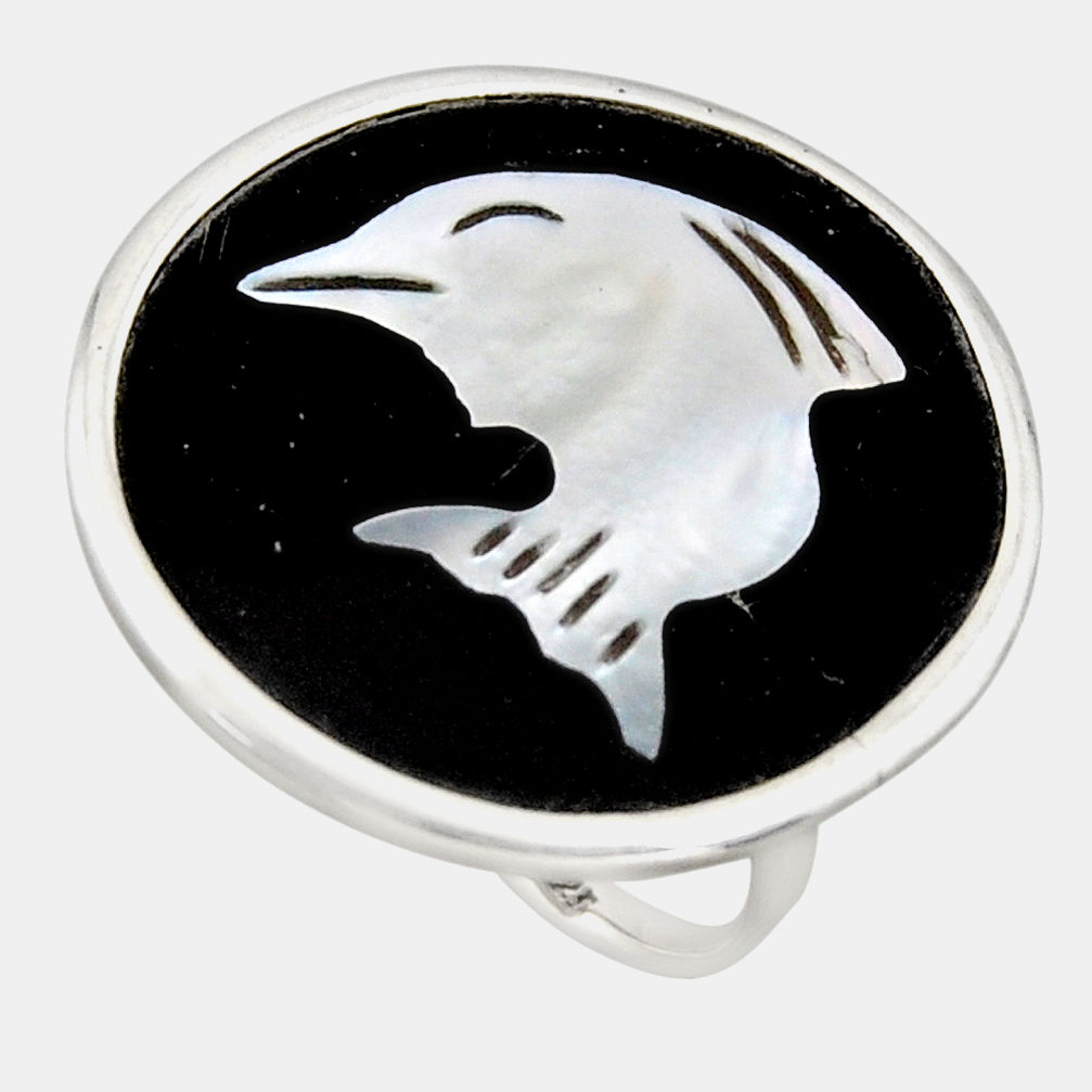 12.19cts natural cameo on shell 925 sterling silver dolphin ring size 6.5 c6142