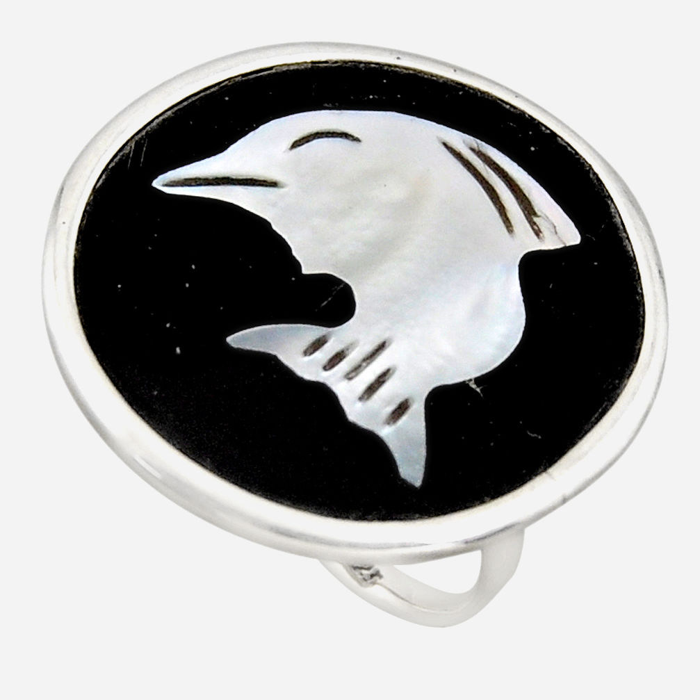 12.71cts natural cameo on shell 925 sterling silver dolphin ring size 6 c6145