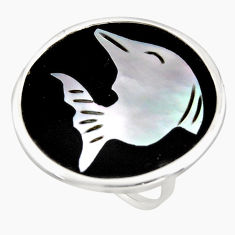 13.08cts natural cameo on shell 925 sterling silver dolphin ring size 7 c6146