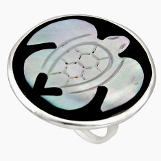 925 sterling silver 15.31cts natural cameo on shell tortoise ring size 8 c6147