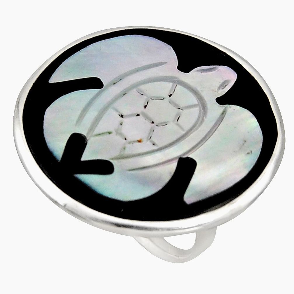 13.70cts natural cameo on shell 925 sterling silver tortoise ring size 7 c6148