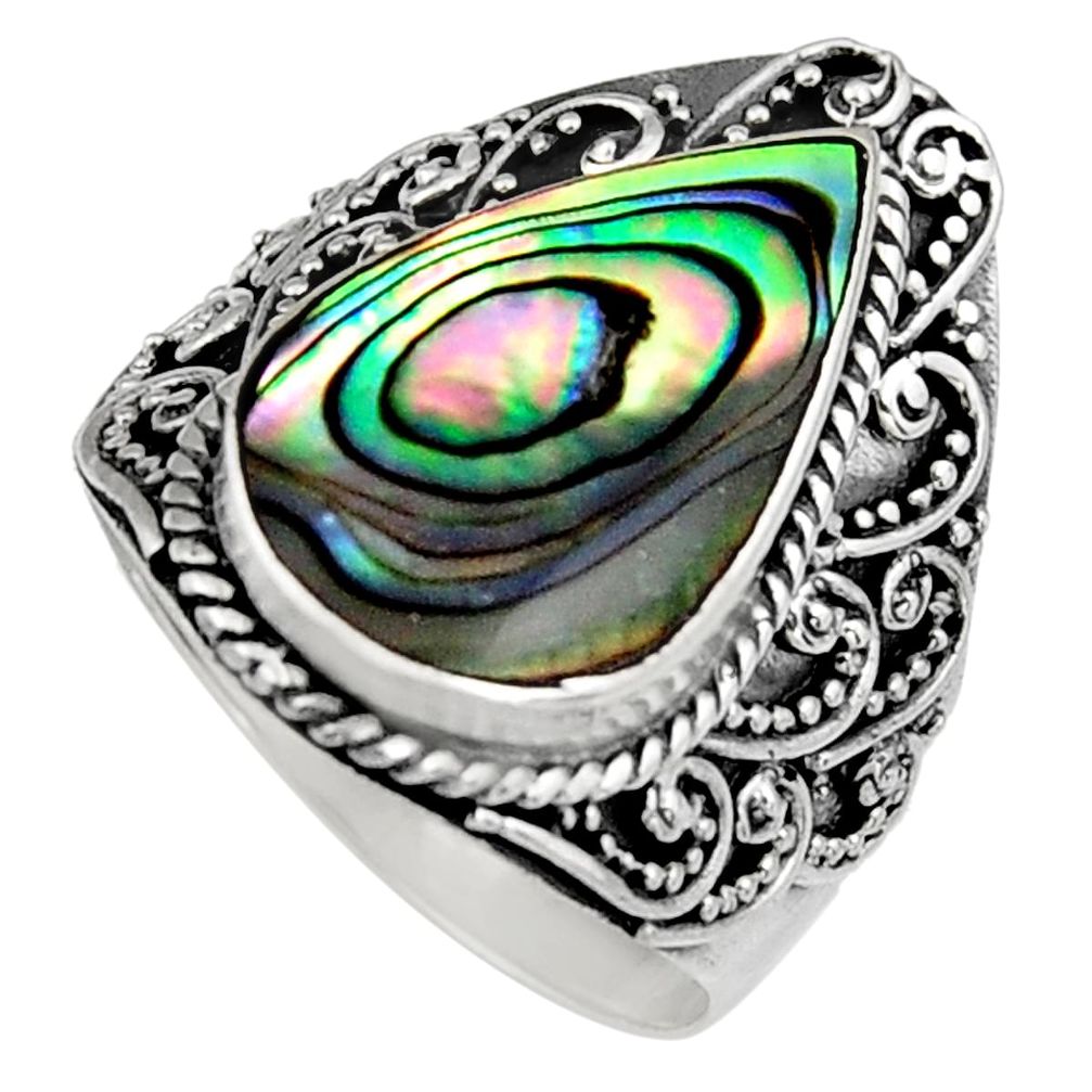8.96cts natural green abalone paua seashell silver solitaire ring size 9 c6191