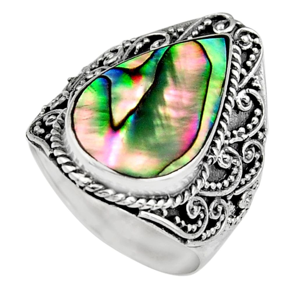 9.44cts natural green abalone paua seashell silver solitaire ring size 8 c6198