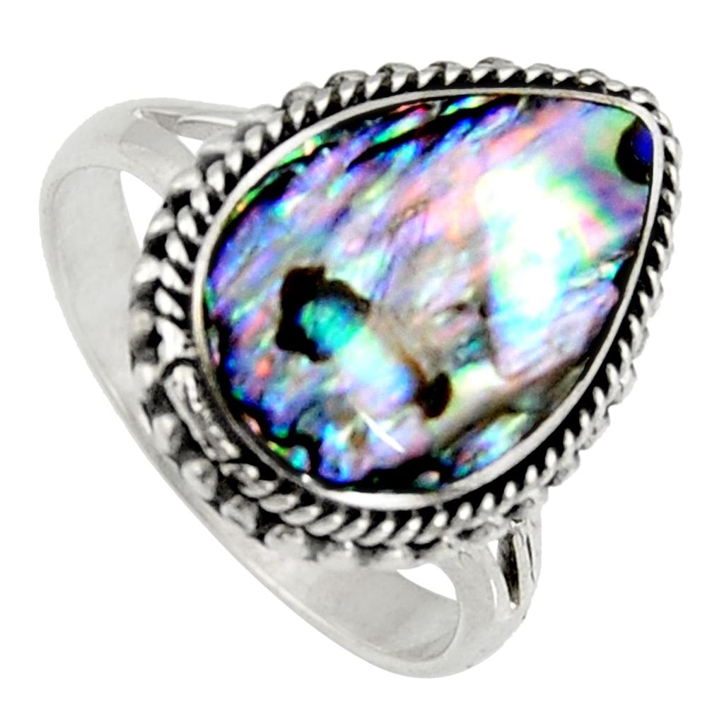 6.36cts natural green abalone paua seashell silver solitaire ring size 9 c6272