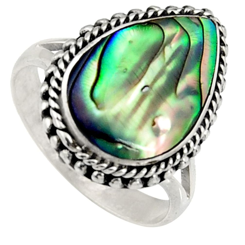 925 silver 6.32cts natural abalone paua seashell solitaire ring size 8 c6277