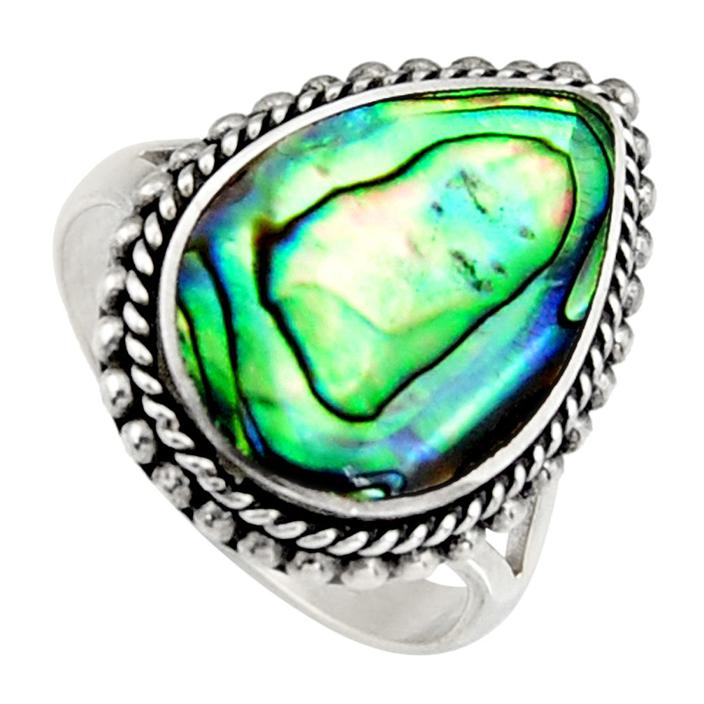 6.33cts natural green abalone paua seashell silver solitaire ring size 7 c6278