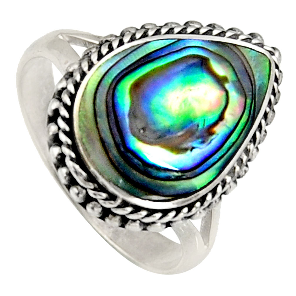 6.84cts natural green abalone paua seashell silver solitaire ring size 8.5 c6279