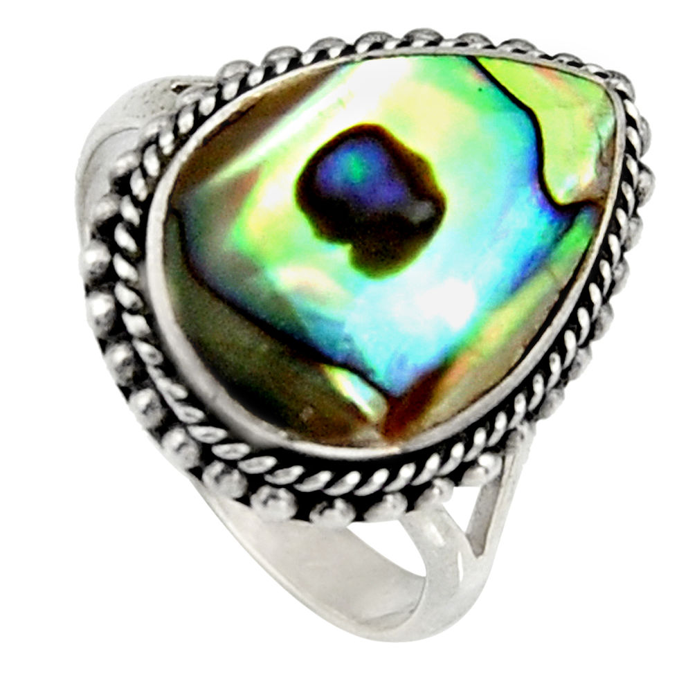 6.53cts natural green abalone paua seashell silver solitaire ring size 8 c6280