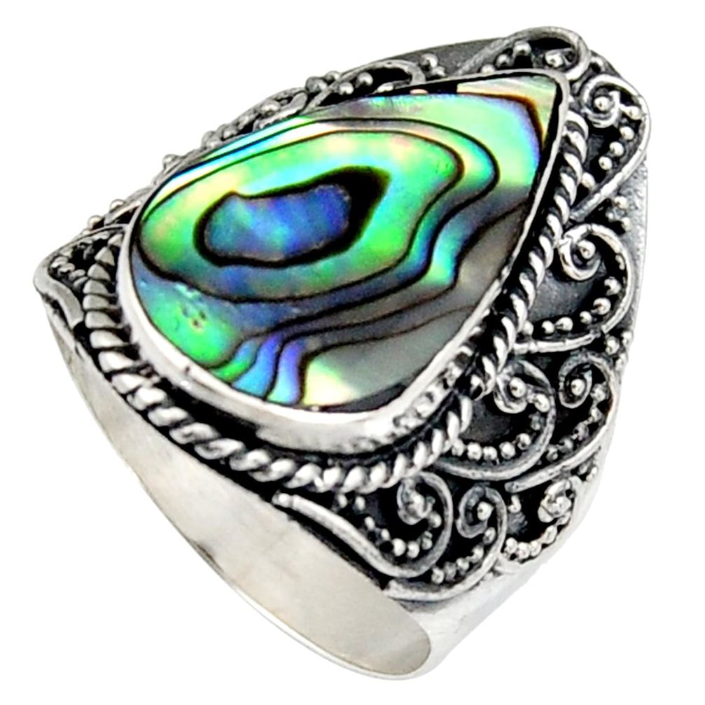 6.72cts natural abalone paua seashell 925 silver solitaire ring size 8 c6343