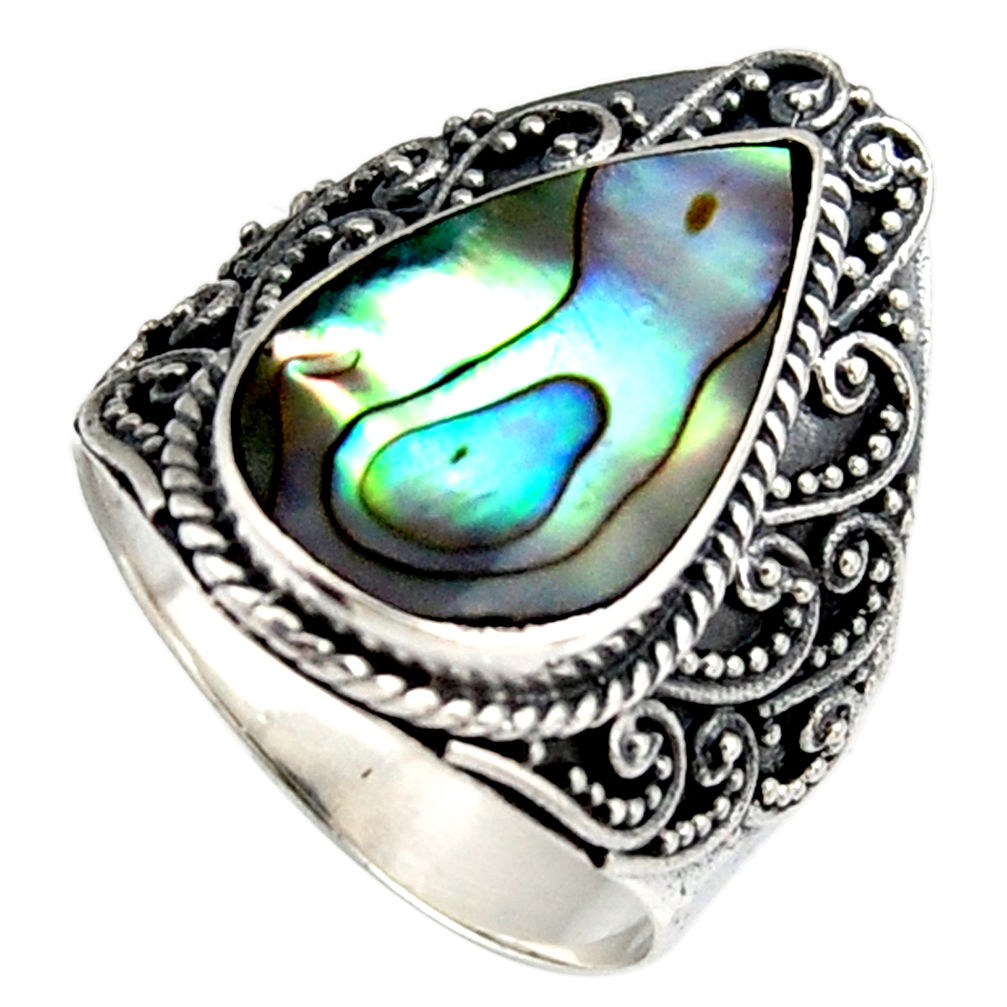 6.01cts natural green abalone paua seashell silver solitaire ring size 9 c6345