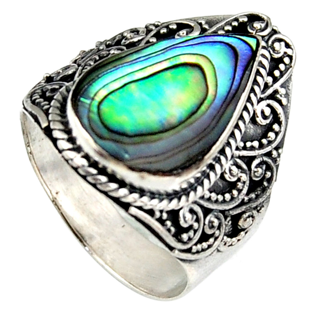 6.53cts natural abalone paua seashell 925 silver solitaire ring size 9 c6346