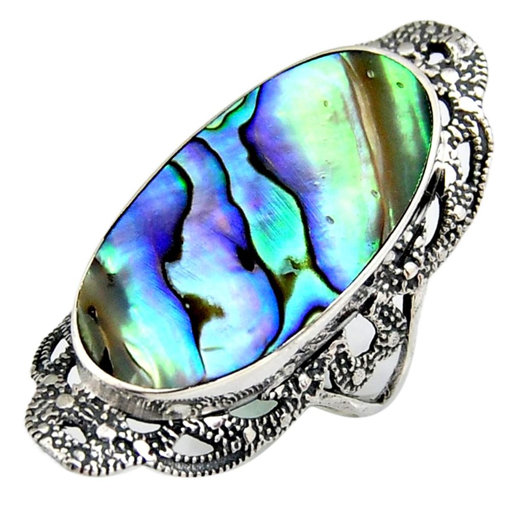 12.83cts natural green abalone paua seashell silver solitaire ring size 8 c6348