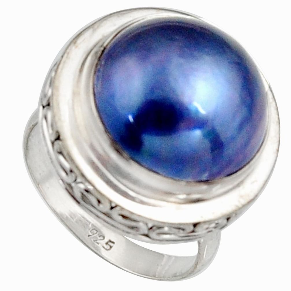 925 silver 14.23cts natural titanium pearl solitaire ring jewelry size 8.5 c6374