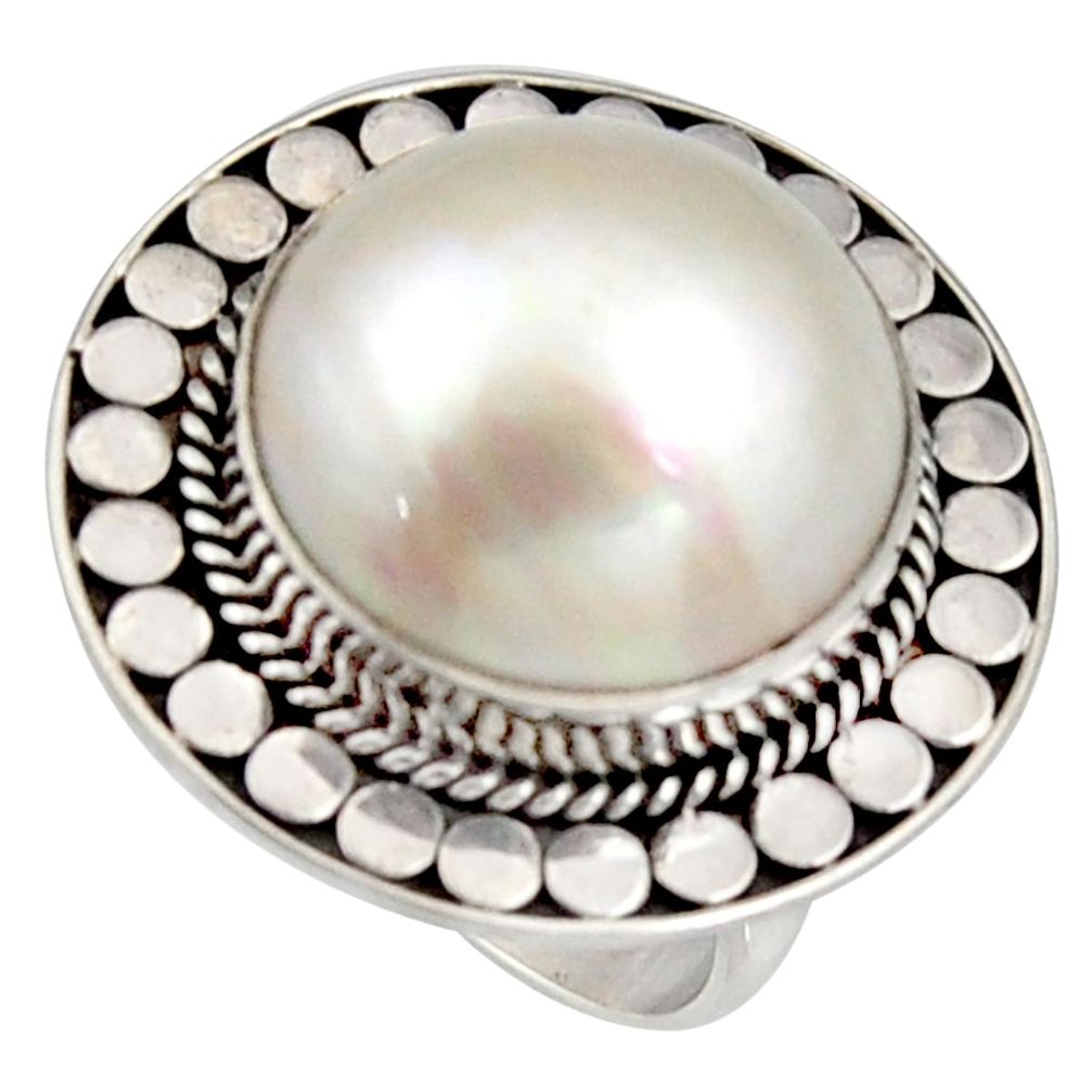 925 silver 14.04cts natural white pearl solitaire ring jewelry size 7 c6378