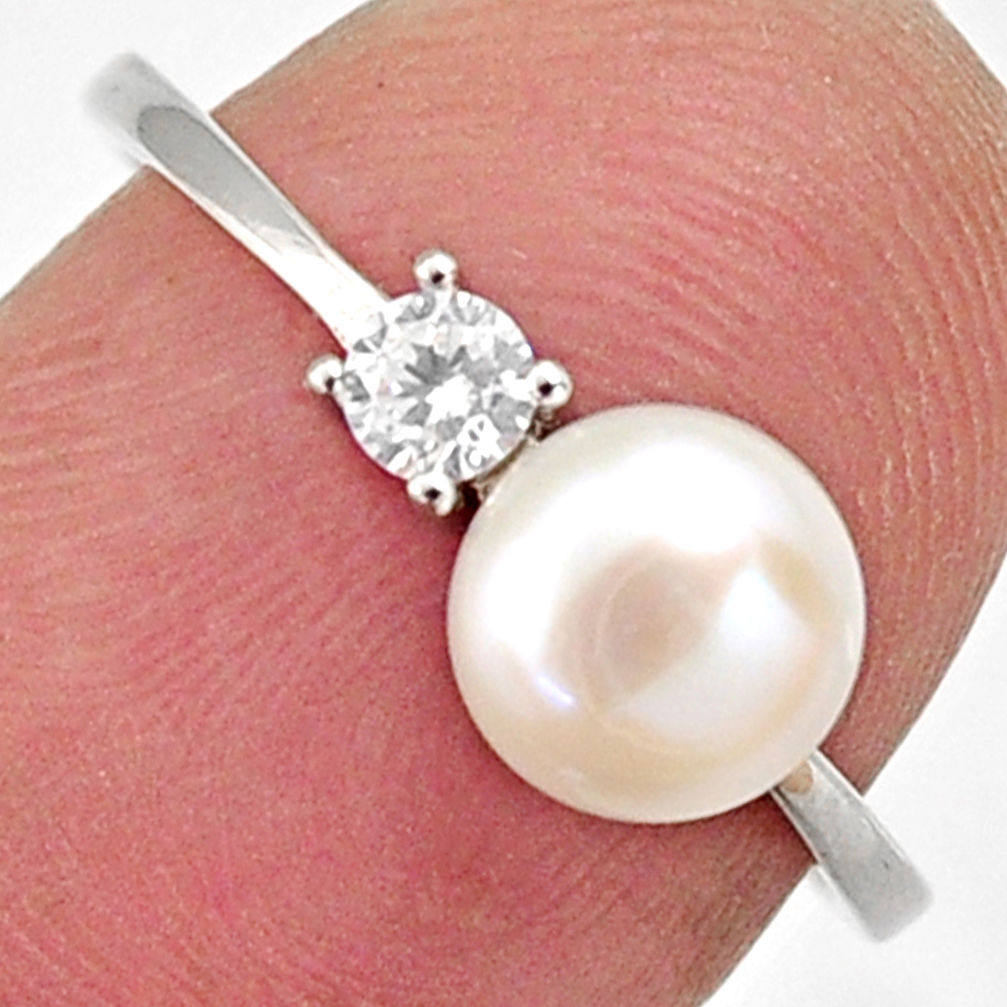925 sterling silver 1.64cts natural white pearl topaz round ring size 6.5 c6410