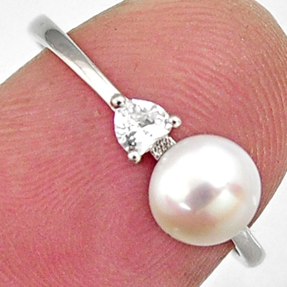1.62cts natural white pearl topaz 925 sterling silver ring size 6.5 c6416