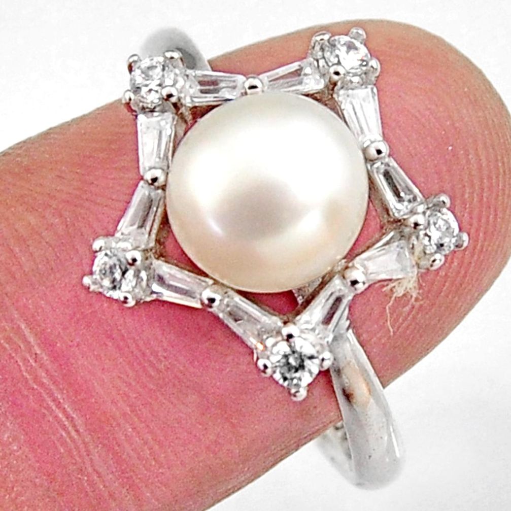 4.89cts natural white pearl topaz 925 sterling silver ring jewelry size 8 c6419