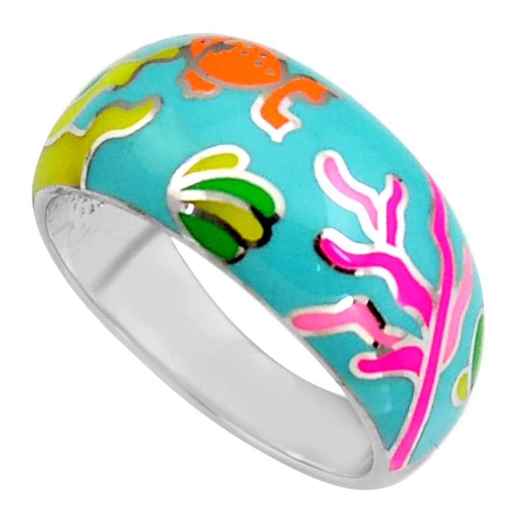 6.89gms multi color enamel 925 sterling silver ring jewelry size 9 c6522