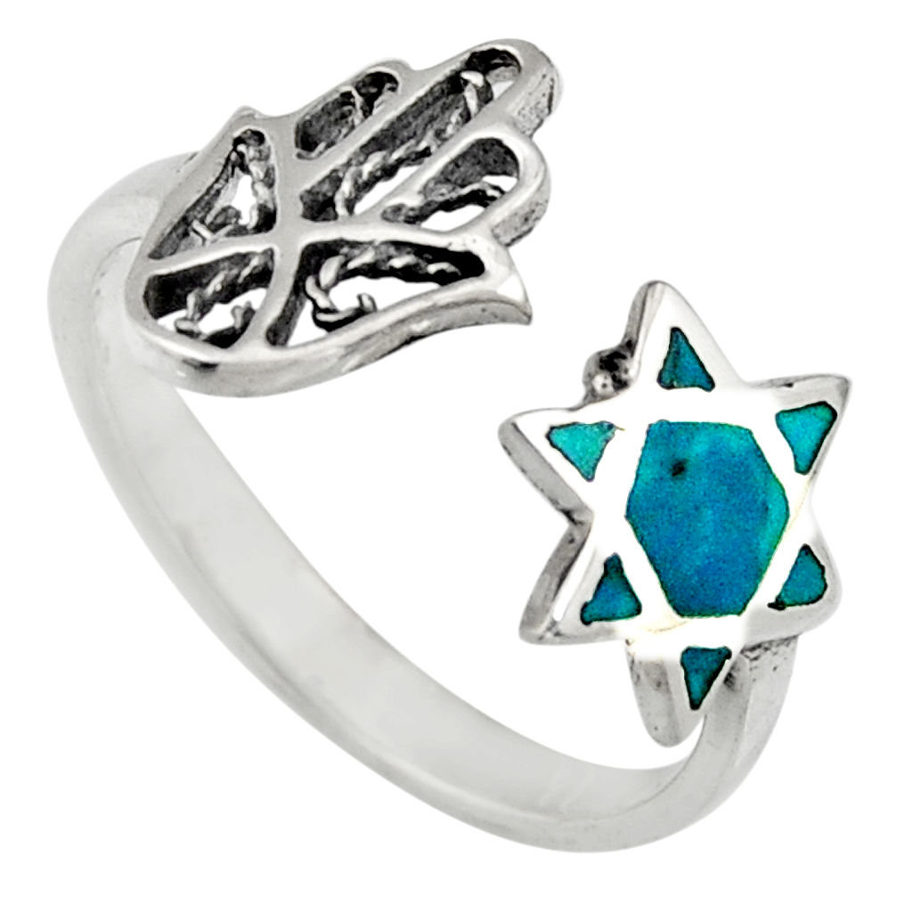 2.48gms chrysocolla 925 silver adjustable hand of god hamsa ring size 7.5 c6561