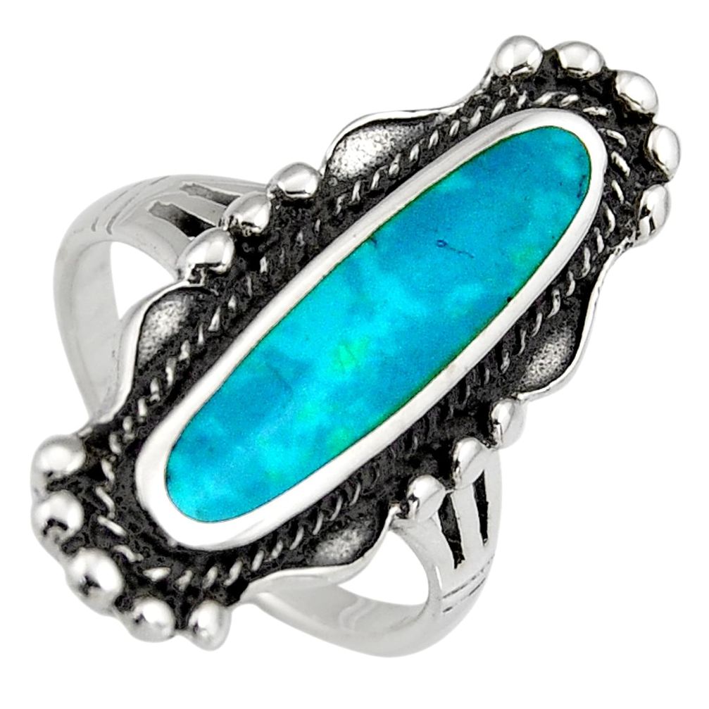 5.48gms green chrysocolla enamel 925 sterling silver ring size 7 c6578