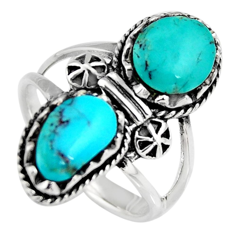 6.16cts natural blue kingman turquoise 925 sterling silver ring size 7 c6583