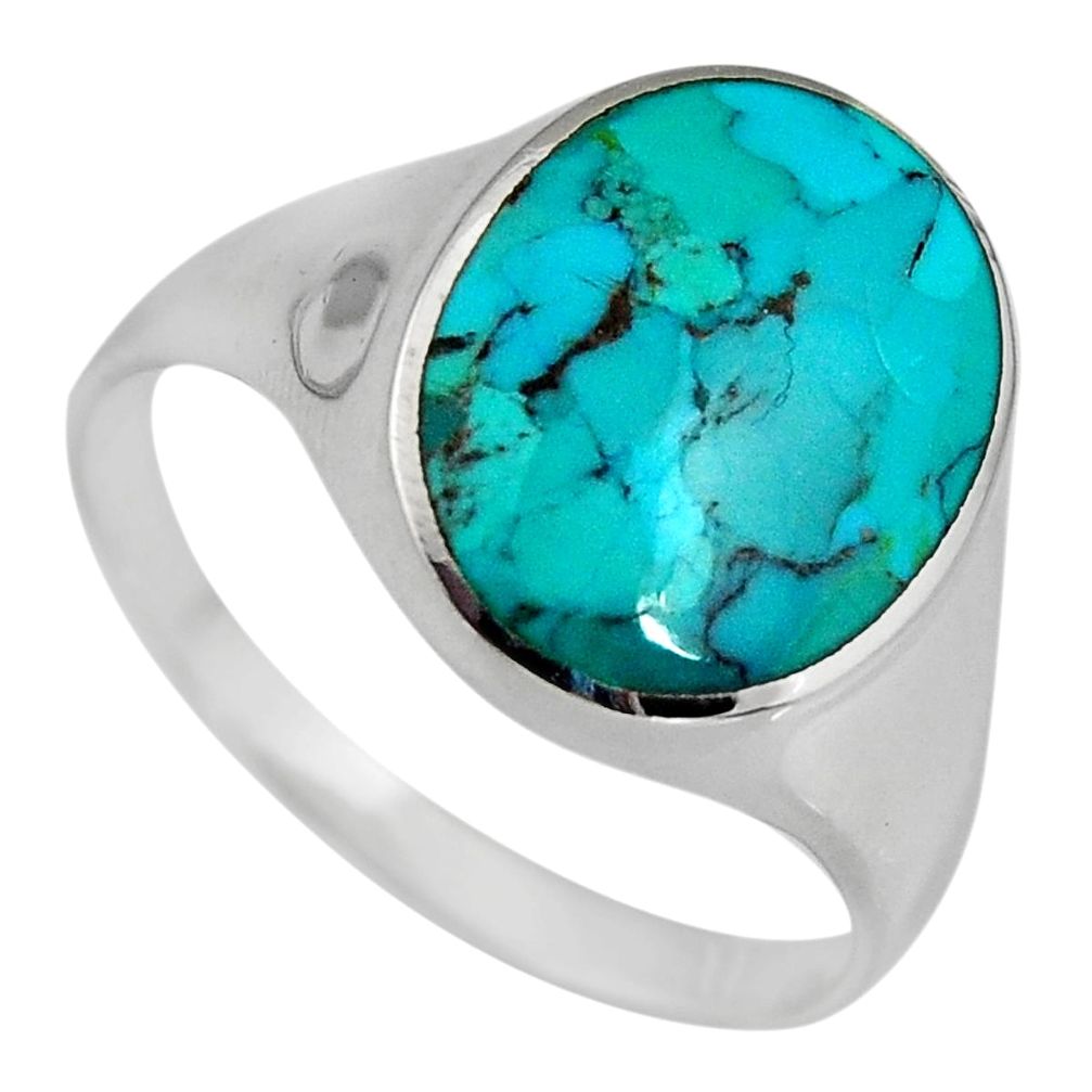 8.87gms blue kingman turquoise enamel 925 silver ring jewelry size 12.5 c6591