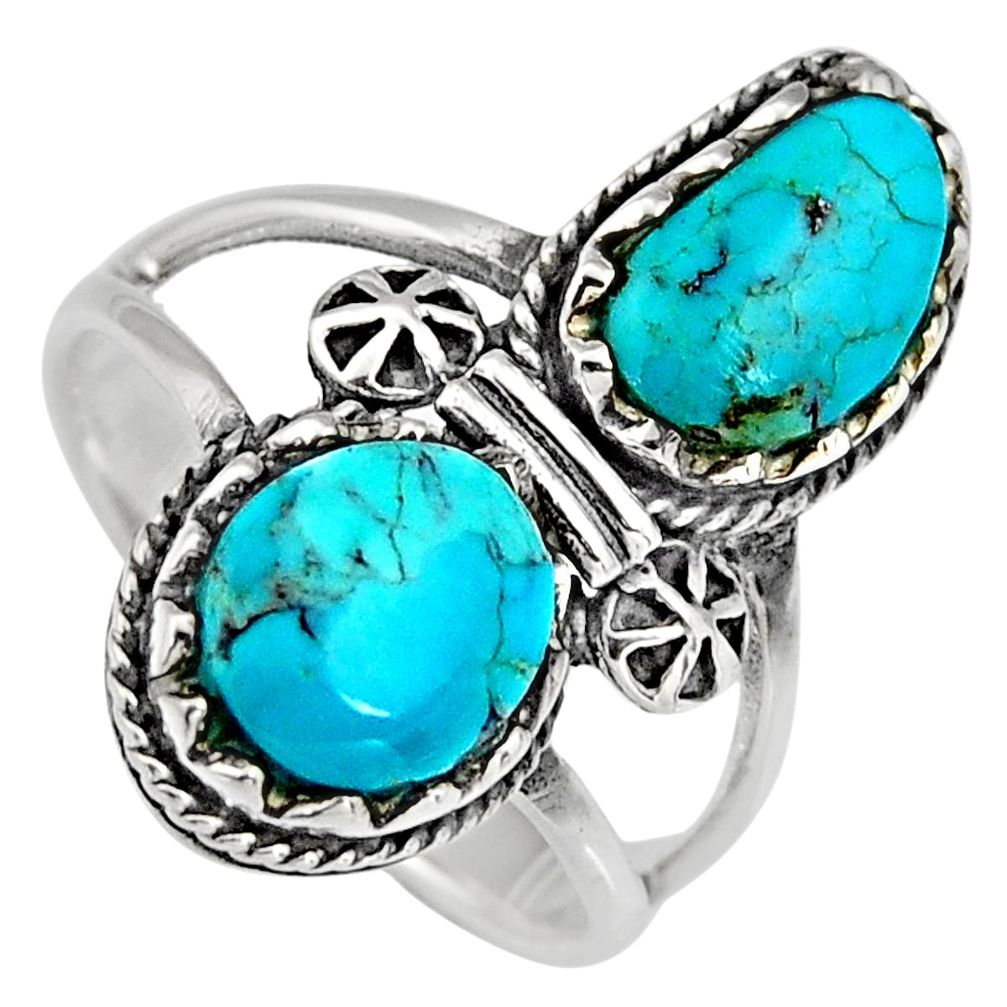 6.48cts natural blue kingman turquoise 925 sterling silver ring size 8 c6601