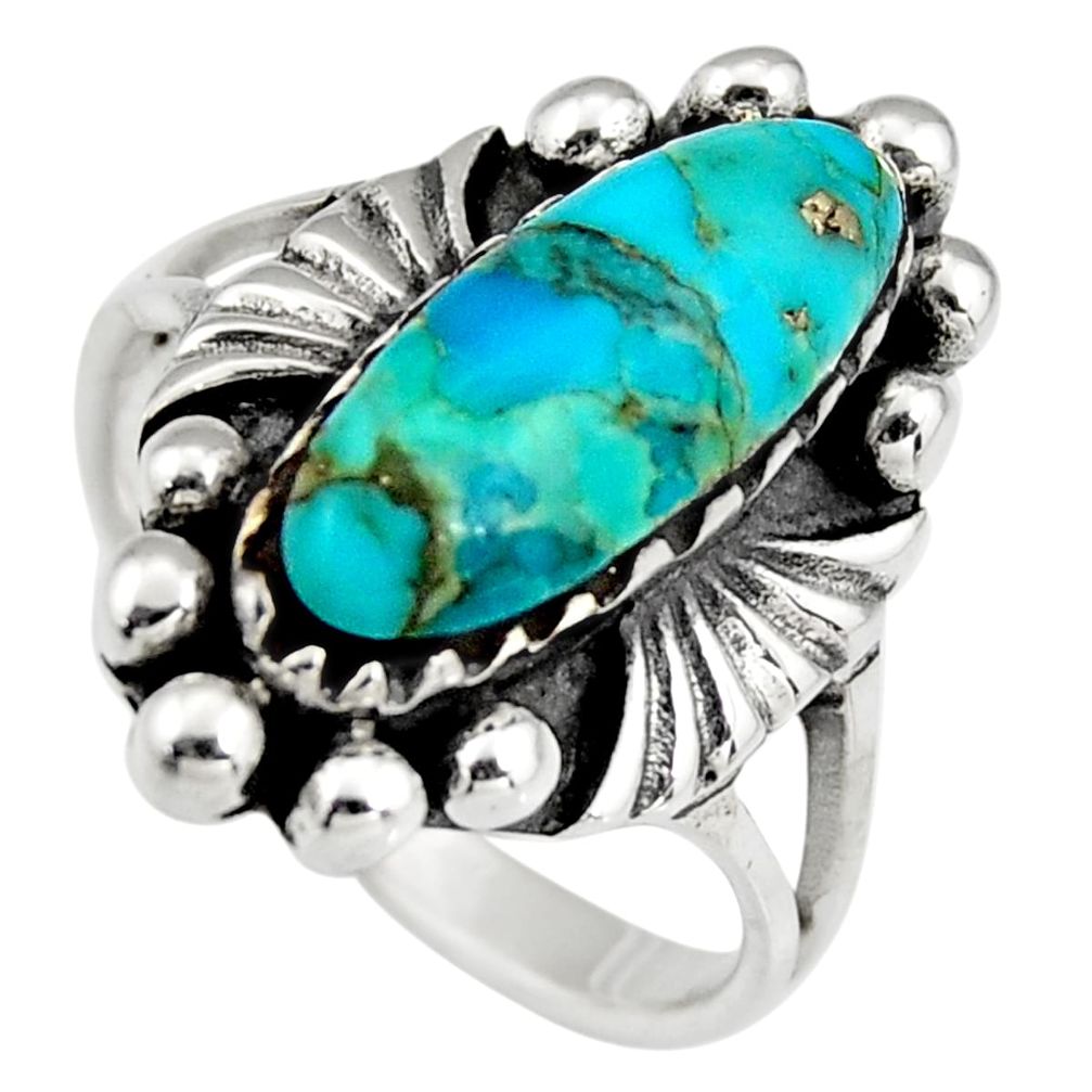 5.81cts natural green kingman turquoise 925 sterling silver ring size 9 c6630