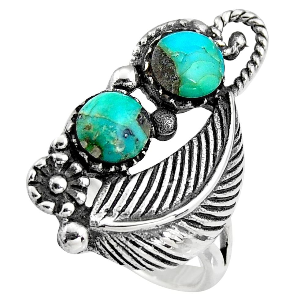 3.13cts natural green kingman turquoise 925 sterling silver ring size 6 c6651