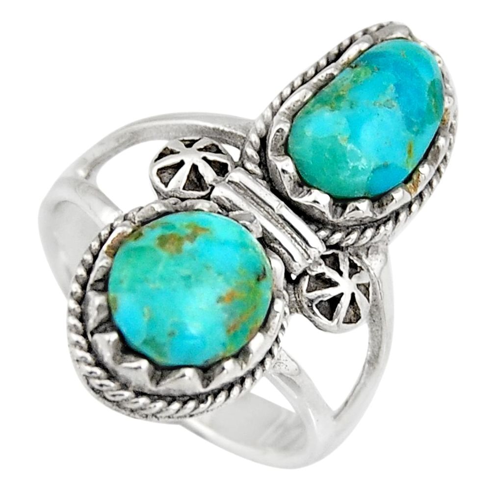 925 sterling silver 6.07cts natural green kingman turquoise ring size 6.5 c6659