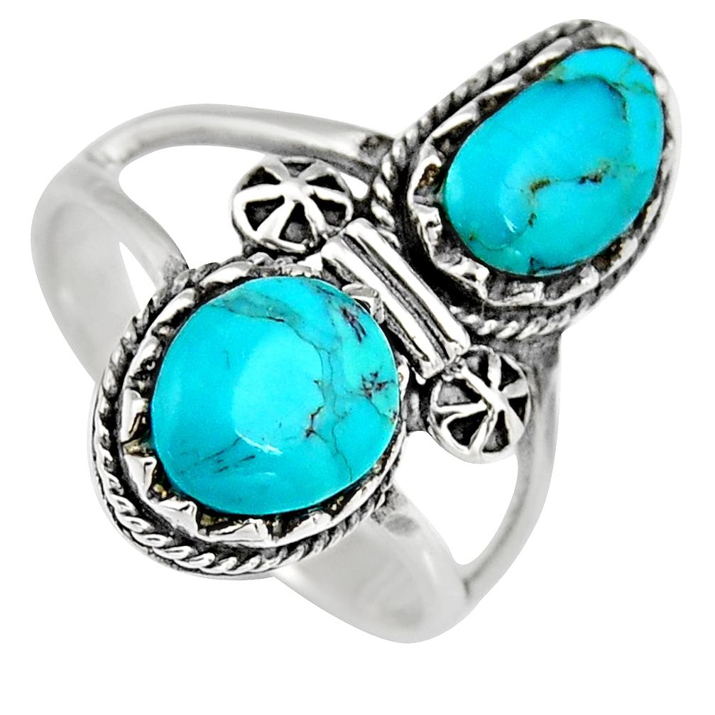 6.32cts natural blue kingman turquoise 925 sterling silver ring size 9 c6663