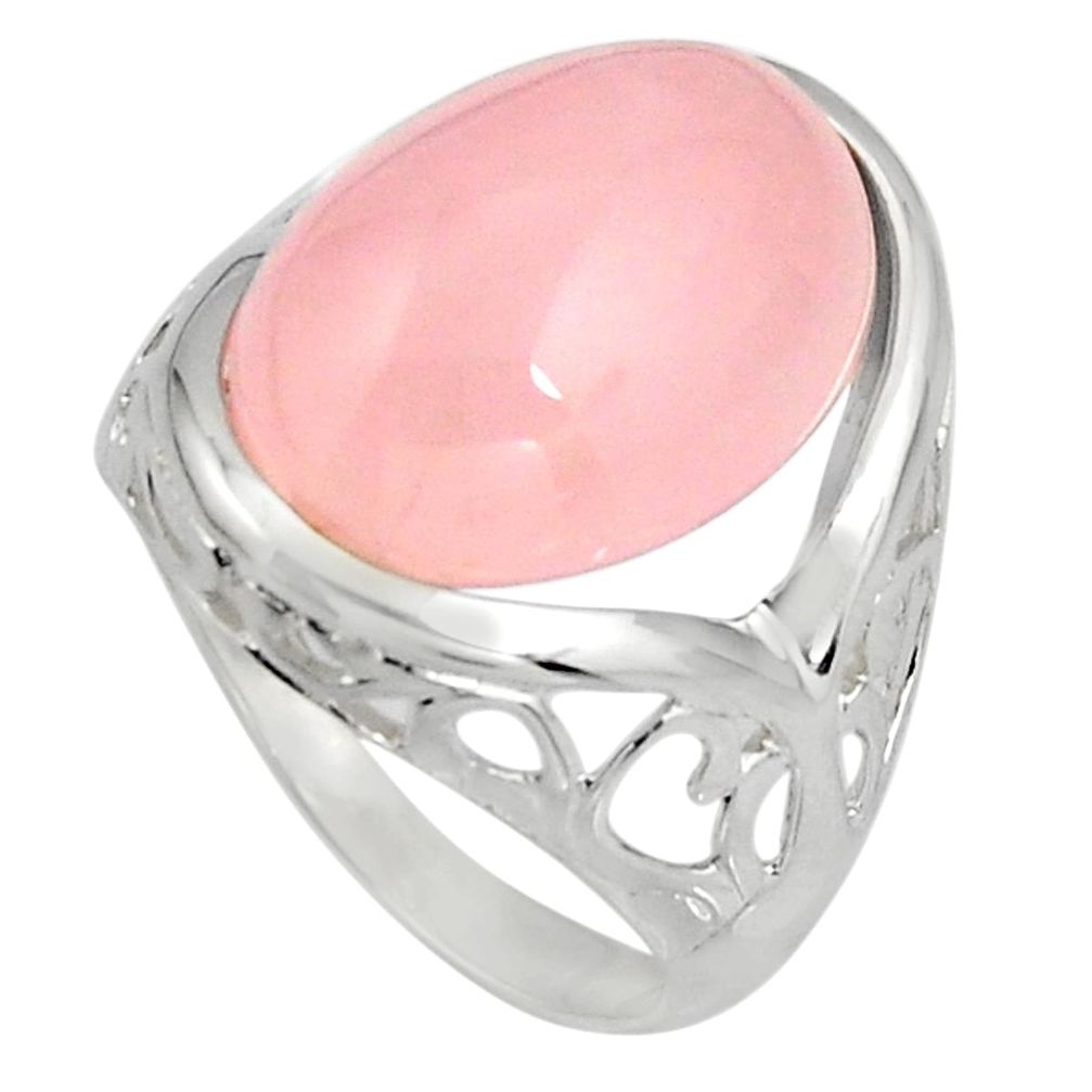 12.83cts natural pink rose quartz 925 silver solitaire ring size 8.5 c6742