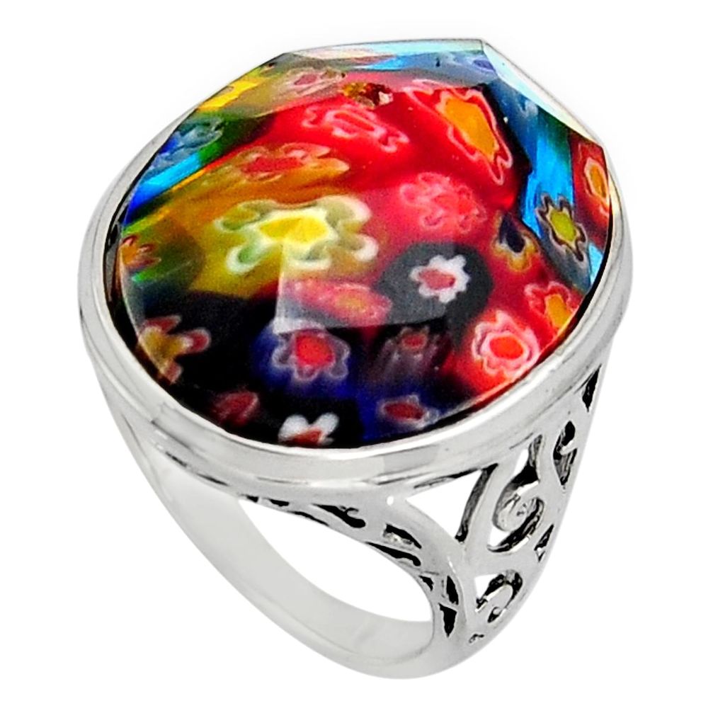 18.31cts multi color italian murano glass 925 silver solitaire ring size 7 c6756