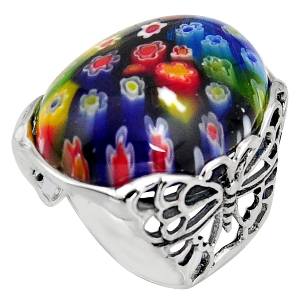 26.70cts italian murano glass 925 silver butterfly solitaire ring size 7 c6761