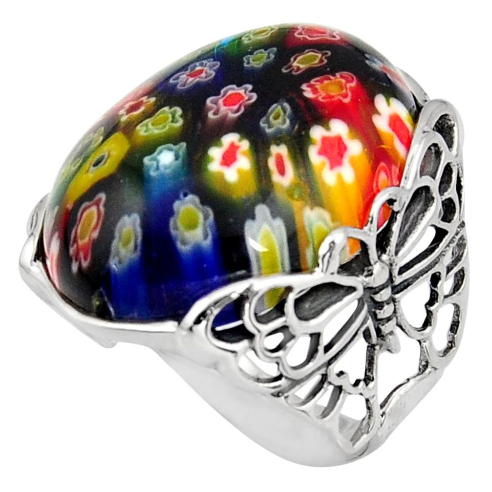 28.30cts italian murano glass 925 silver butterfly solitaire ring size 8 c6763