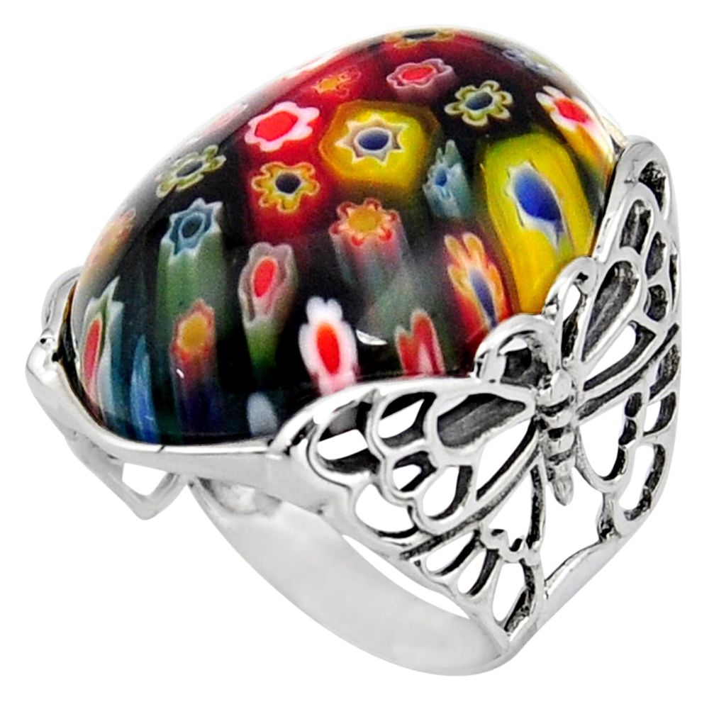 26.70cts italian murano glass 925 silver butterfly solitaire ring size 6.5 c6764