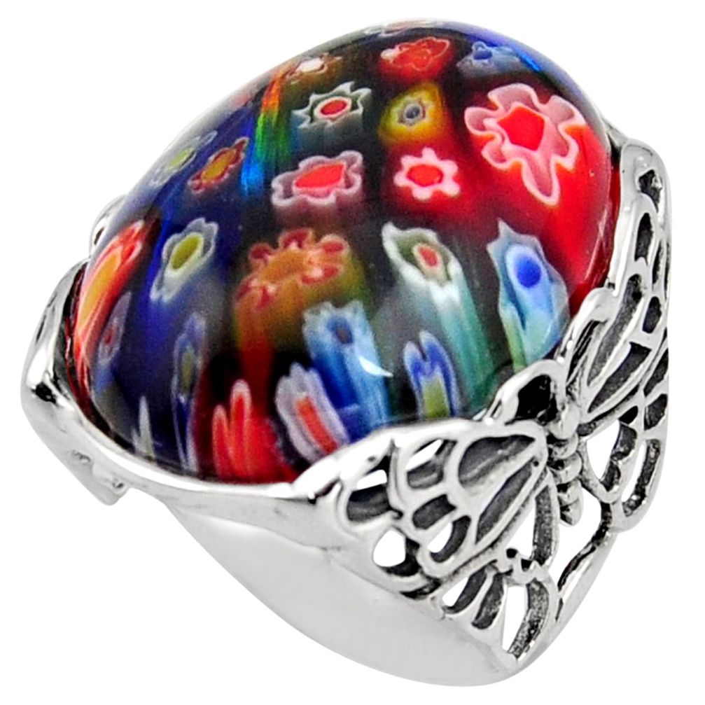 26.70cts italian murano glass 925 silver butterfly solitaire ring size 8 c6766