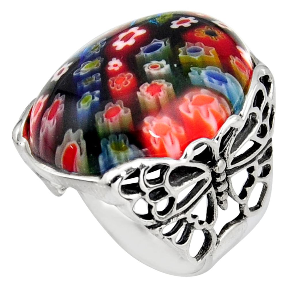 27.70cts italian murano glass 925 silver butterfly solitaire ring size 8 c6767