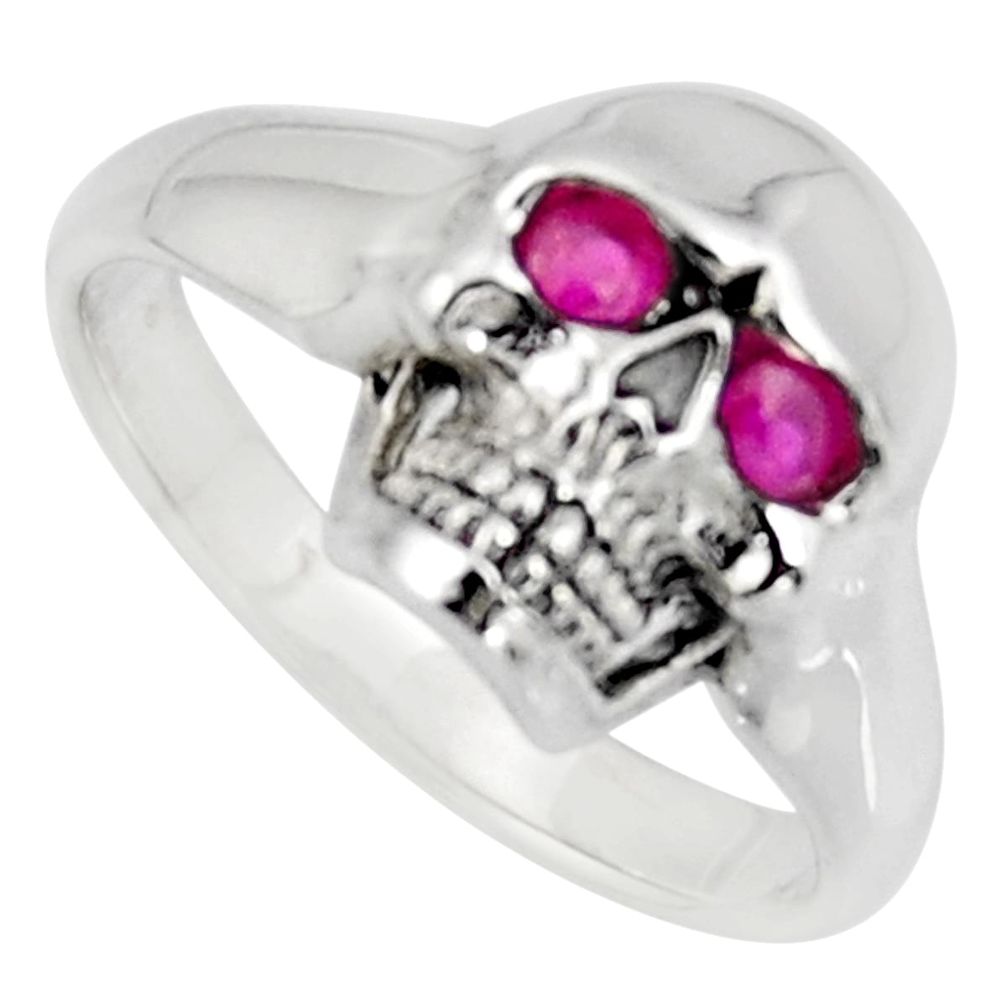 0.58cts natural red ruby 925 sterling silver skull ring jewelry size 8 c6788