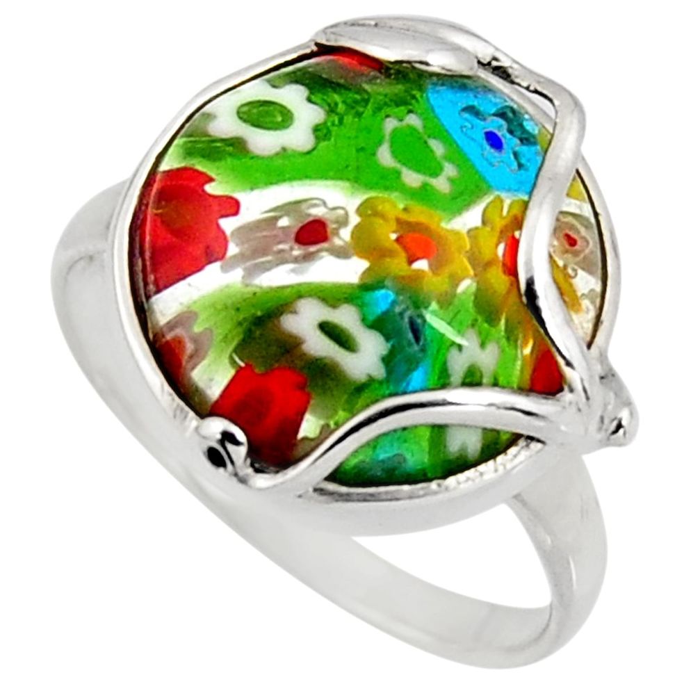 10.62cts multi color italian murano glass 925 sterling silver ring size 8 c6790