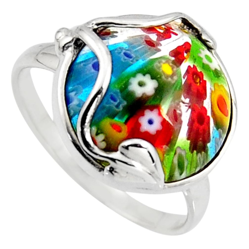 11.20cts multi color italian murano glass 925 sterling silver ring size 9 c6794