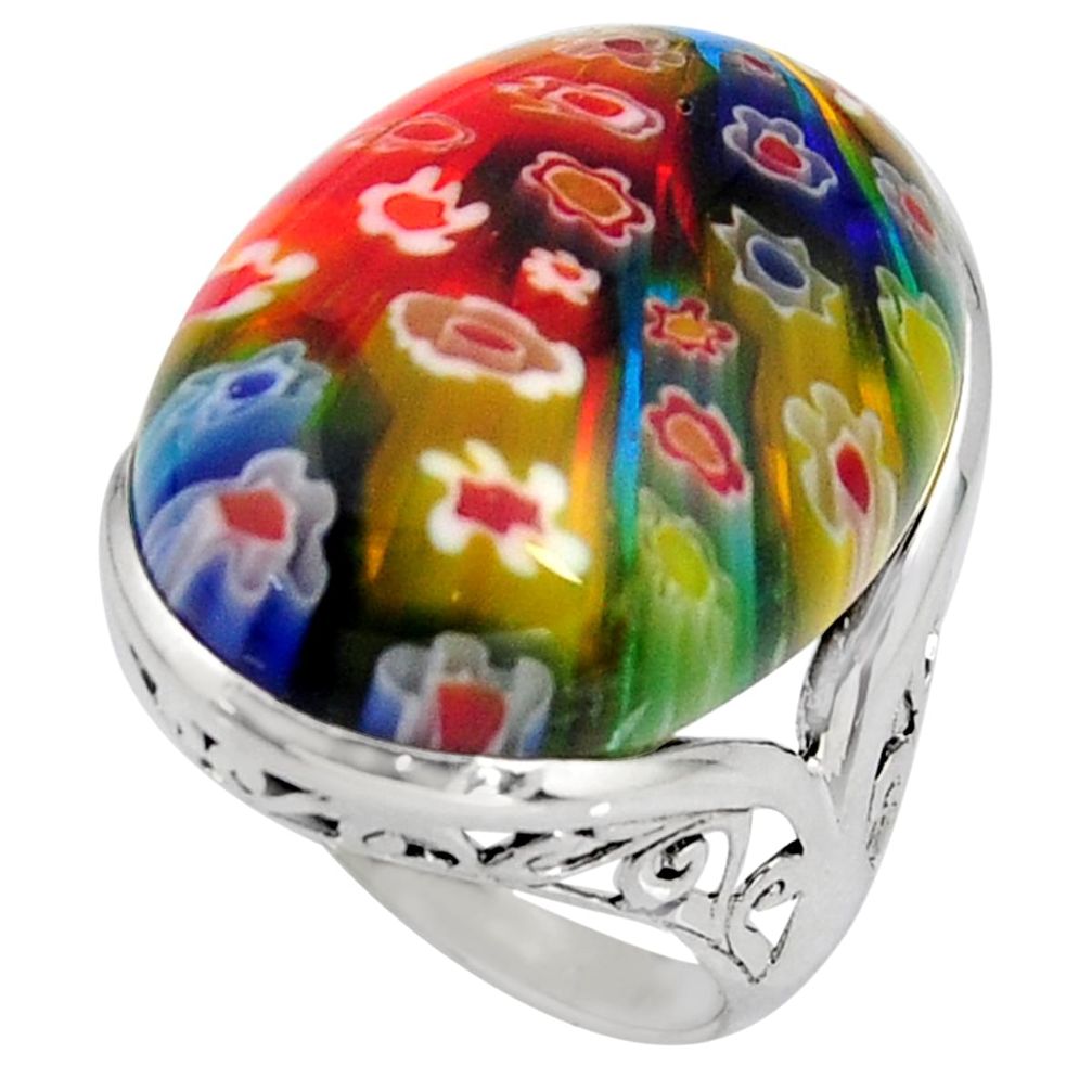 28.30cts multi color italian murano glass 925 sterling silver ring size 8 c6801