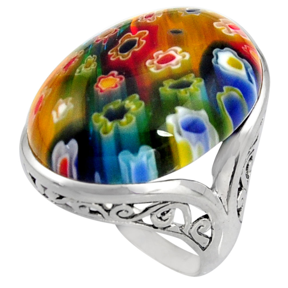 28.86cts multi color italian murano glass 925 sterling silver ring size 8 c6807